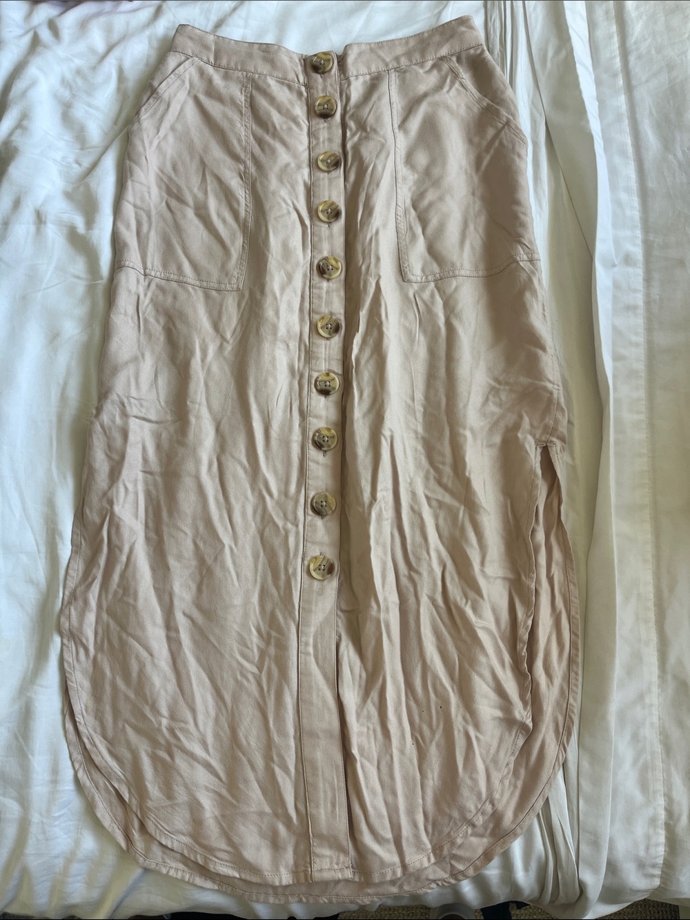 American Eagle Outfitters Button-Front Midi Skirt in Light Pink